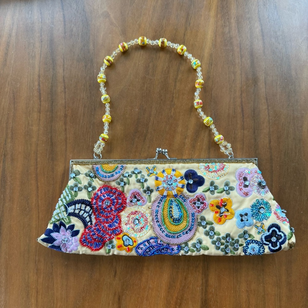 Yellow Beaded Wristlet Clutch